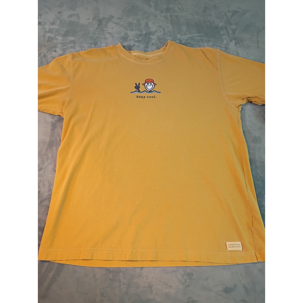 Life is Good Stay Cool Jake Peace Sign Mustard Yellow Cotton T-Shirt Mens Large